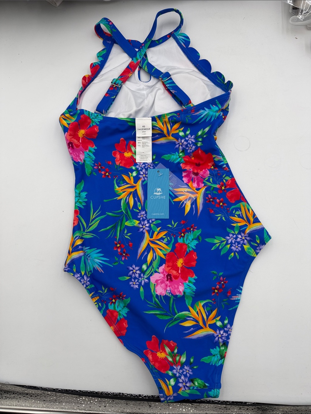 CUPSHE Twilight Garden Tummy Control Cross Back One-Piece Swimsuit Bathing Suit - Picture 4 of 10